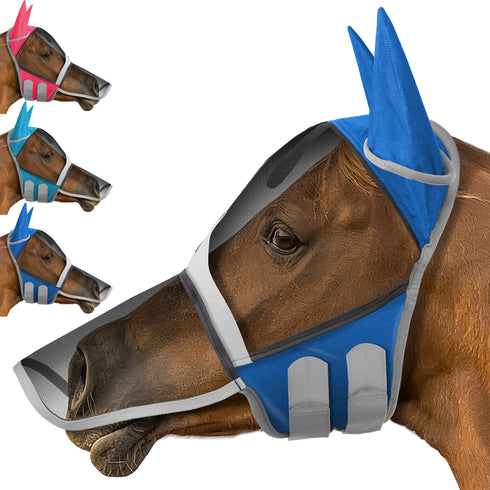 Horse Equine Fly Mask with Long Nose - Ear Protection - Mesh